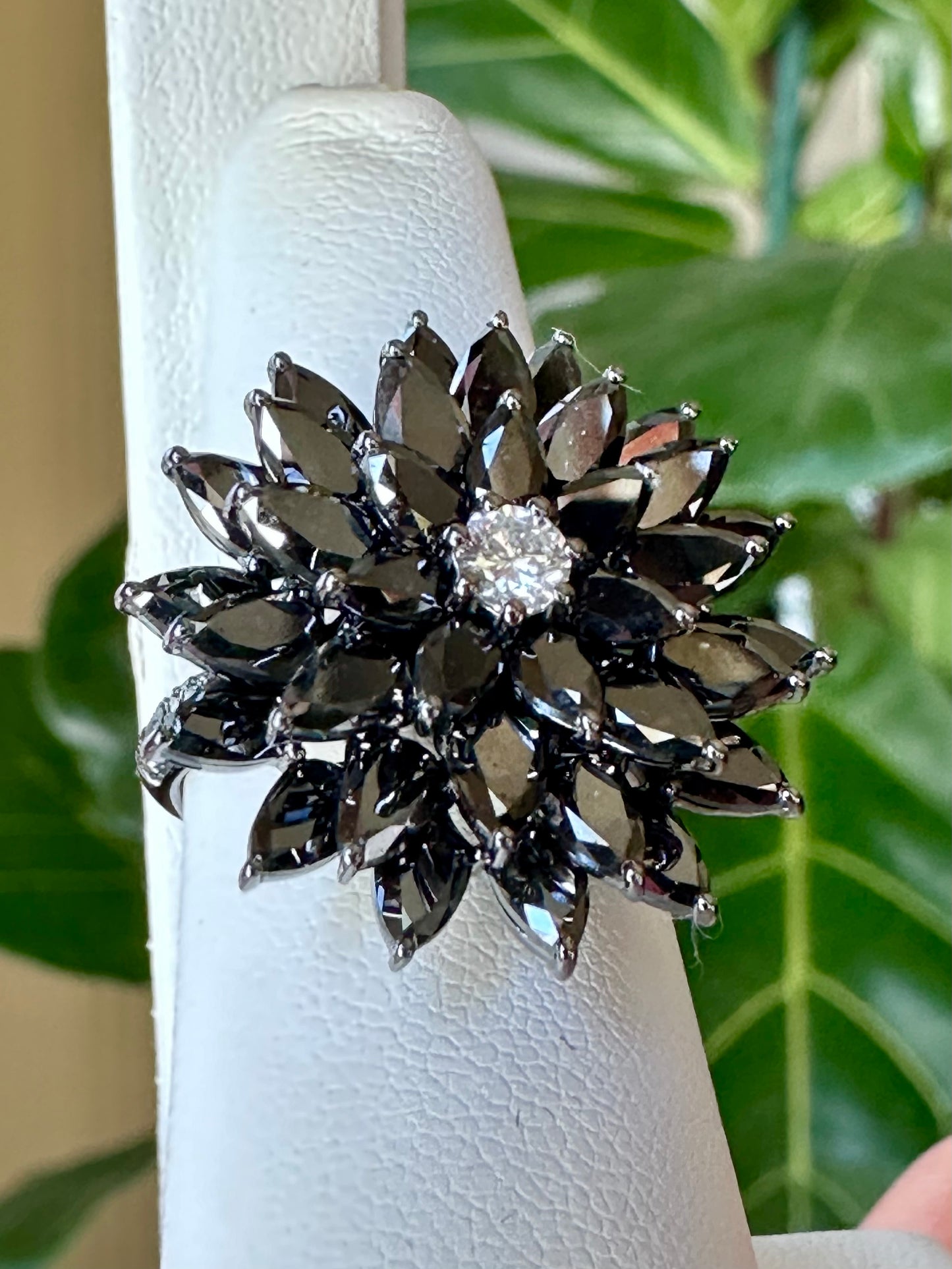 Black Rose Cut  Diamonds Flower Ring Black Gold