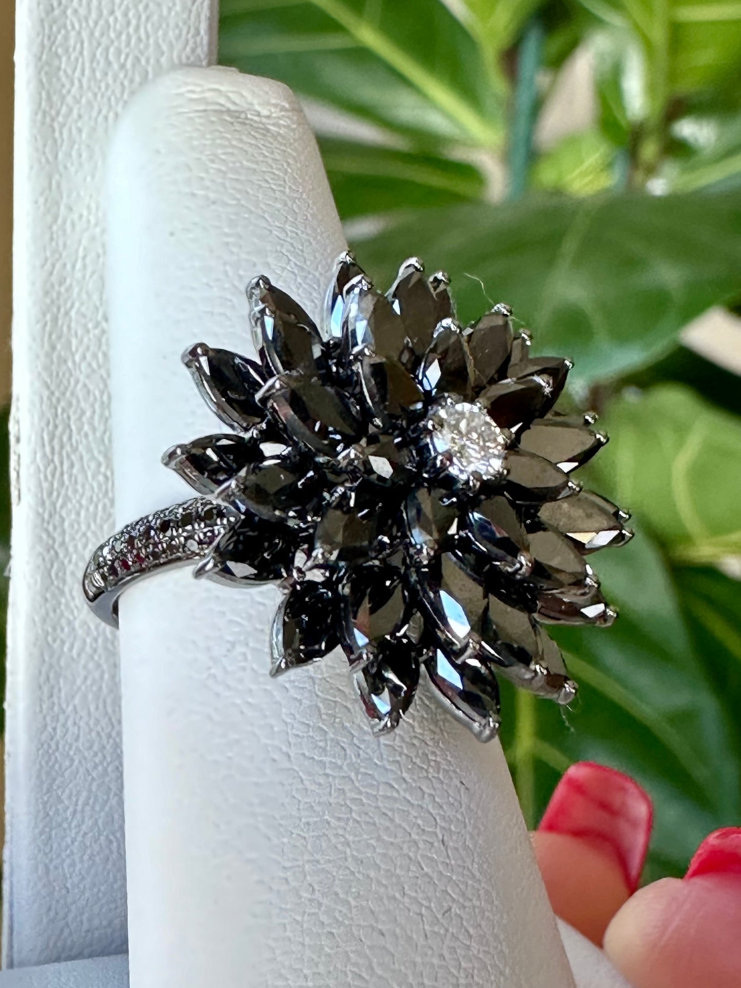 Black Rose Cut  Diamonds Flower Ring Black Gold