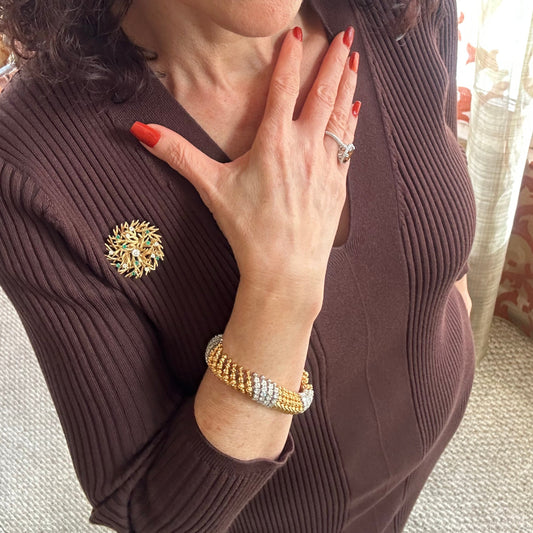 Vintage Flexible Spiral Diamond Link Bracelet 18k Yellow Gold 8"