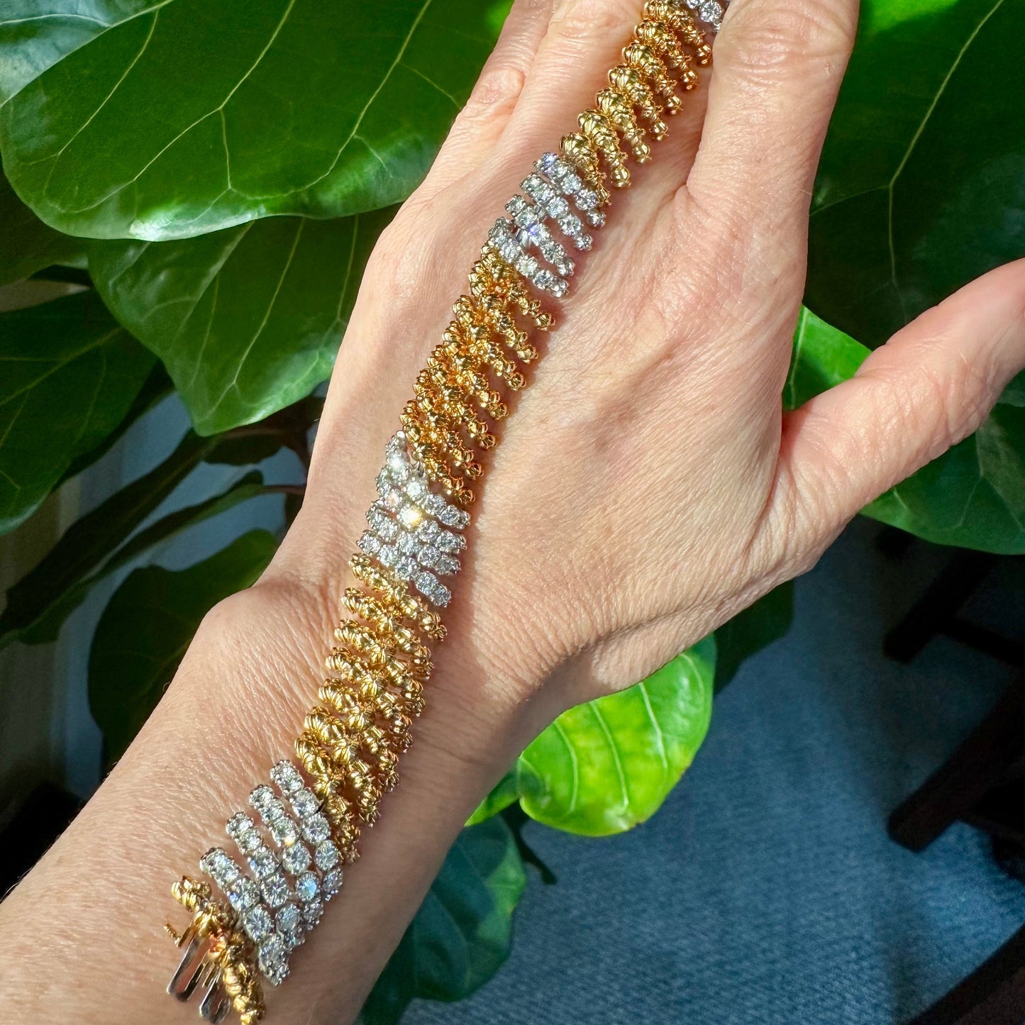 Vintage Flexible Spiral Diamond Link Bracelet 18k Yellow Gold 8"