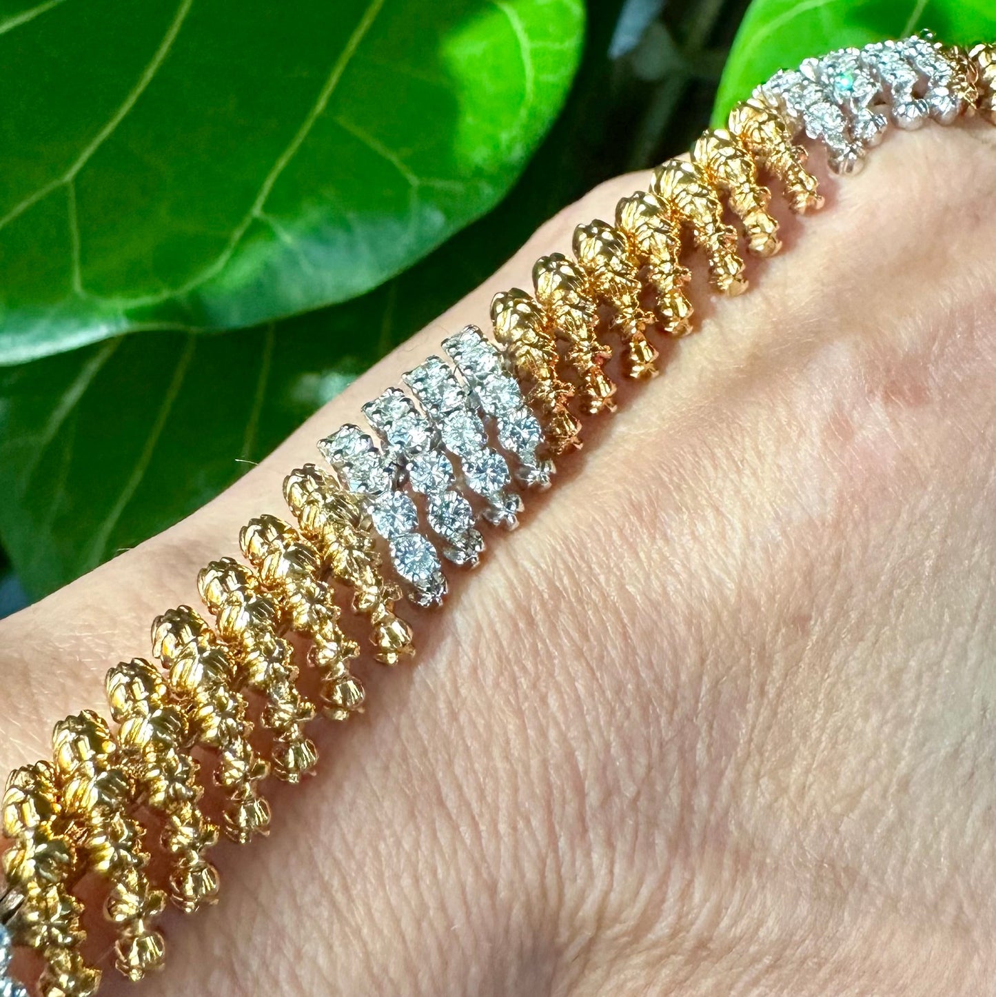 Vintage Flexible Spiral Diamond Link Bracelet 18k Yellow Gold 8"