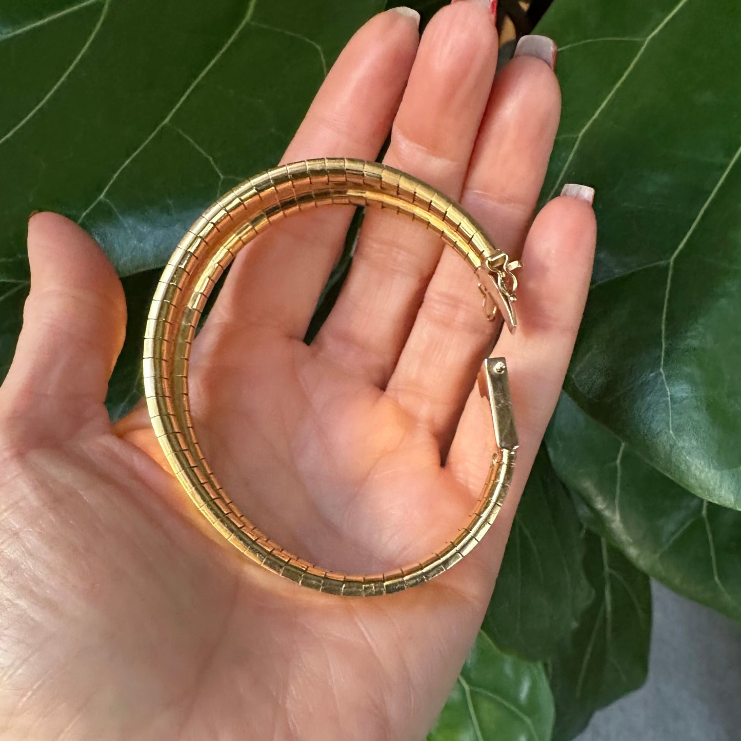 Vintage 70s-80s Flexible Wide Link Bangle 18k Yellow Gold 7.5"