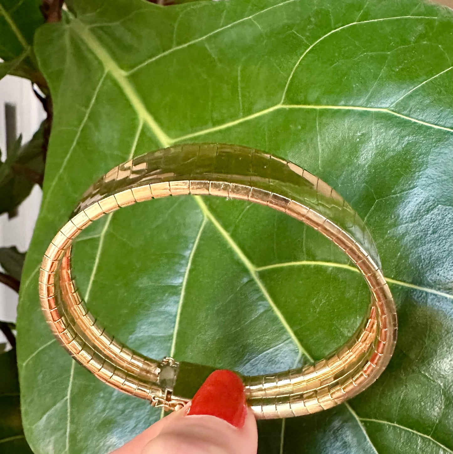 Vintage 70s-80s Flexible Wide Link Bangle 18k Yellow Gold 7.5"