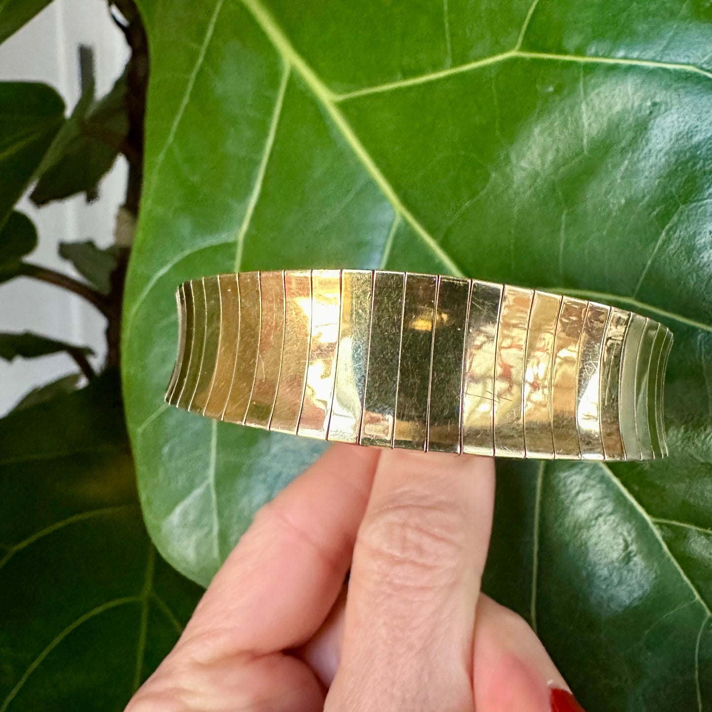 Vintage 70s-80s Flexible Wide Link Bangle 18k Yellow Gold 7.5"