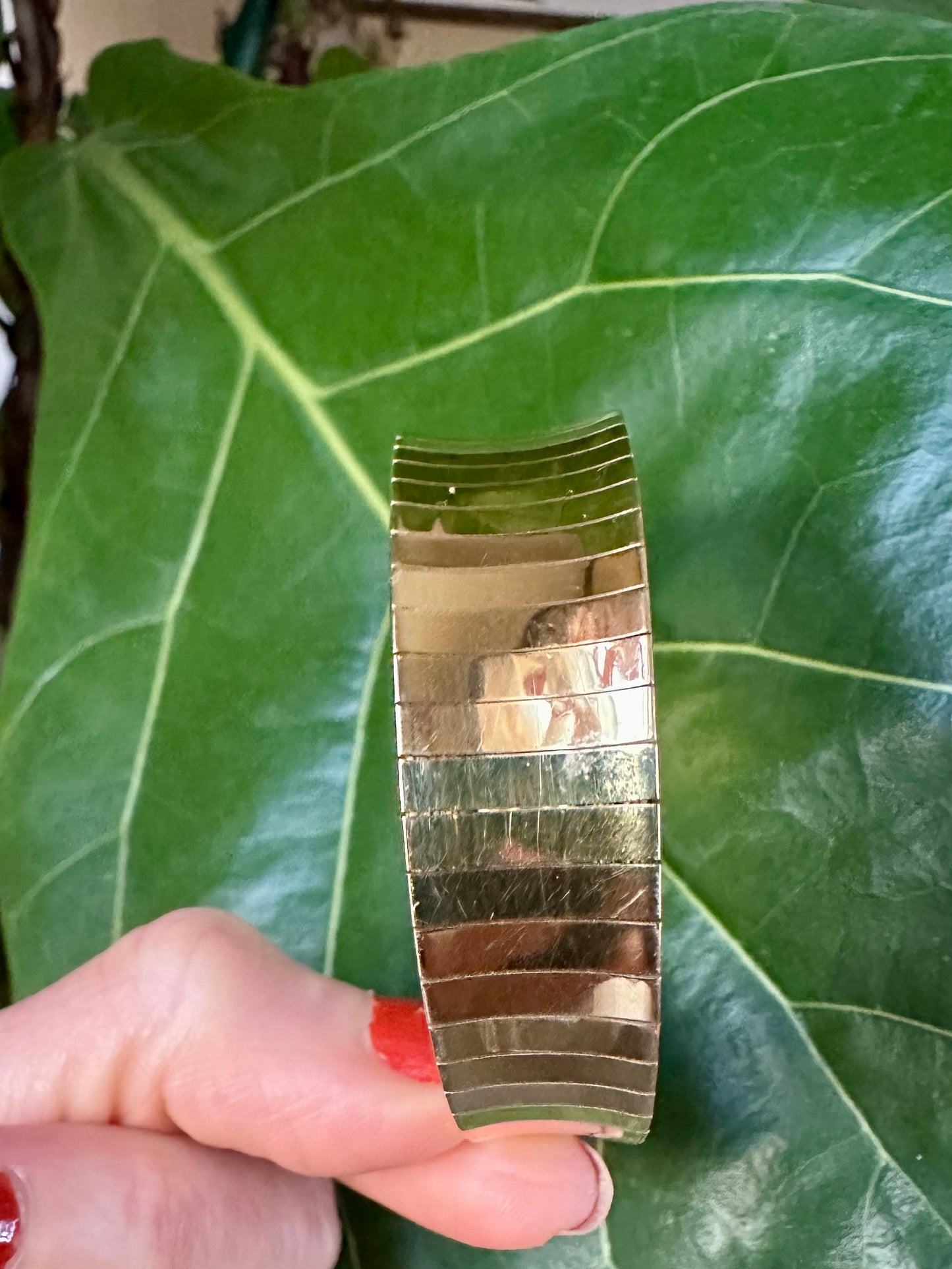 Vintage 70s-80s Flexible Wide Link Bangle 18k Yellow Gold 7.5"