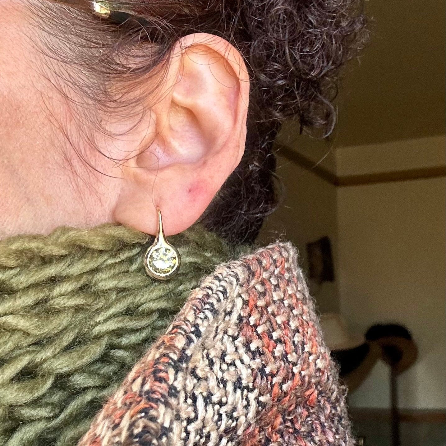 GIA Fancy Color Yellow Diamond Earring Orb Drop French Wire in Solid 18k Yellow