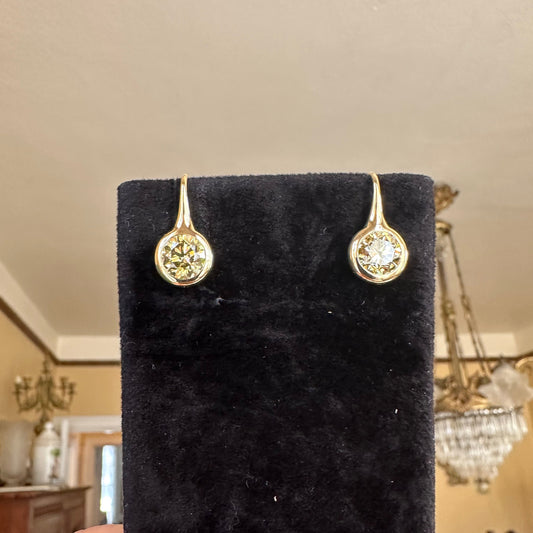 GIA Fancy Color Yellow Diamond Earring Orb Drop French Wire in Solid 18k Yellow