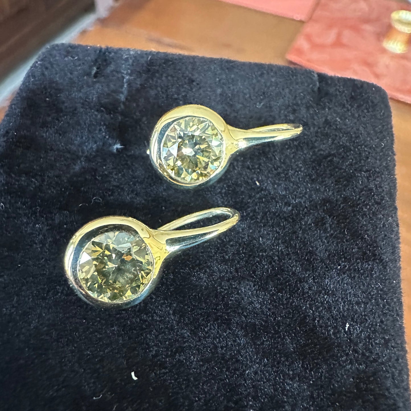 GIA Fancy Color Yellow Diamond Earring Orb Drop French Wire in Solid 18k Yellow