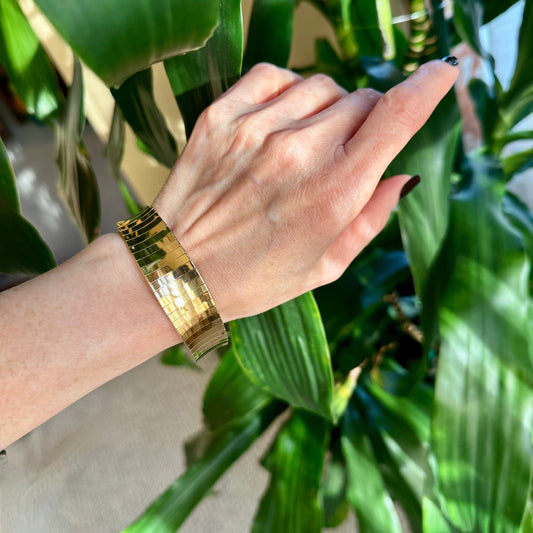 Vintage 70s-80s Flexible Wide Link Bangle 18k Yellow Gold 7.5"