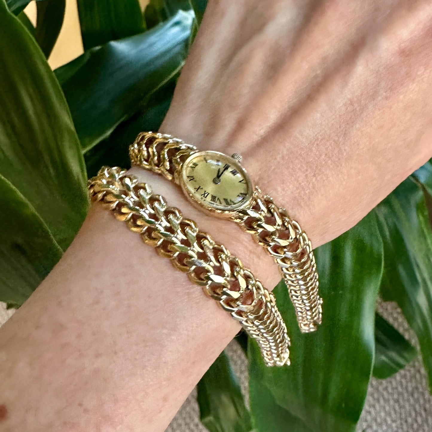 Double Woven Braided Link Bracelet / Watch 14k Yellow Gold 79.80 Grams