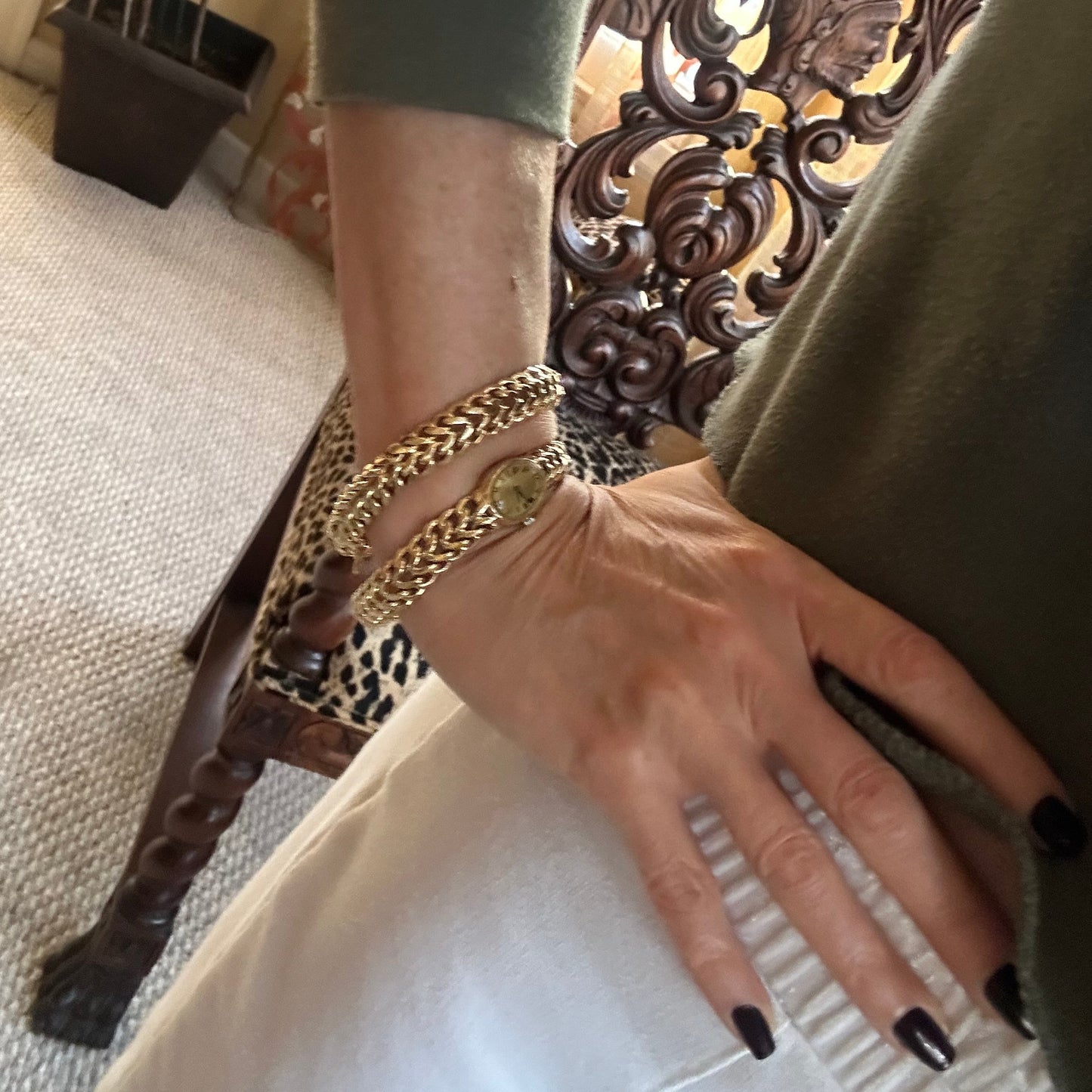 Double Woven Braided Link Bracelet / Watch 14k Yellow Gold 79.80 Grams