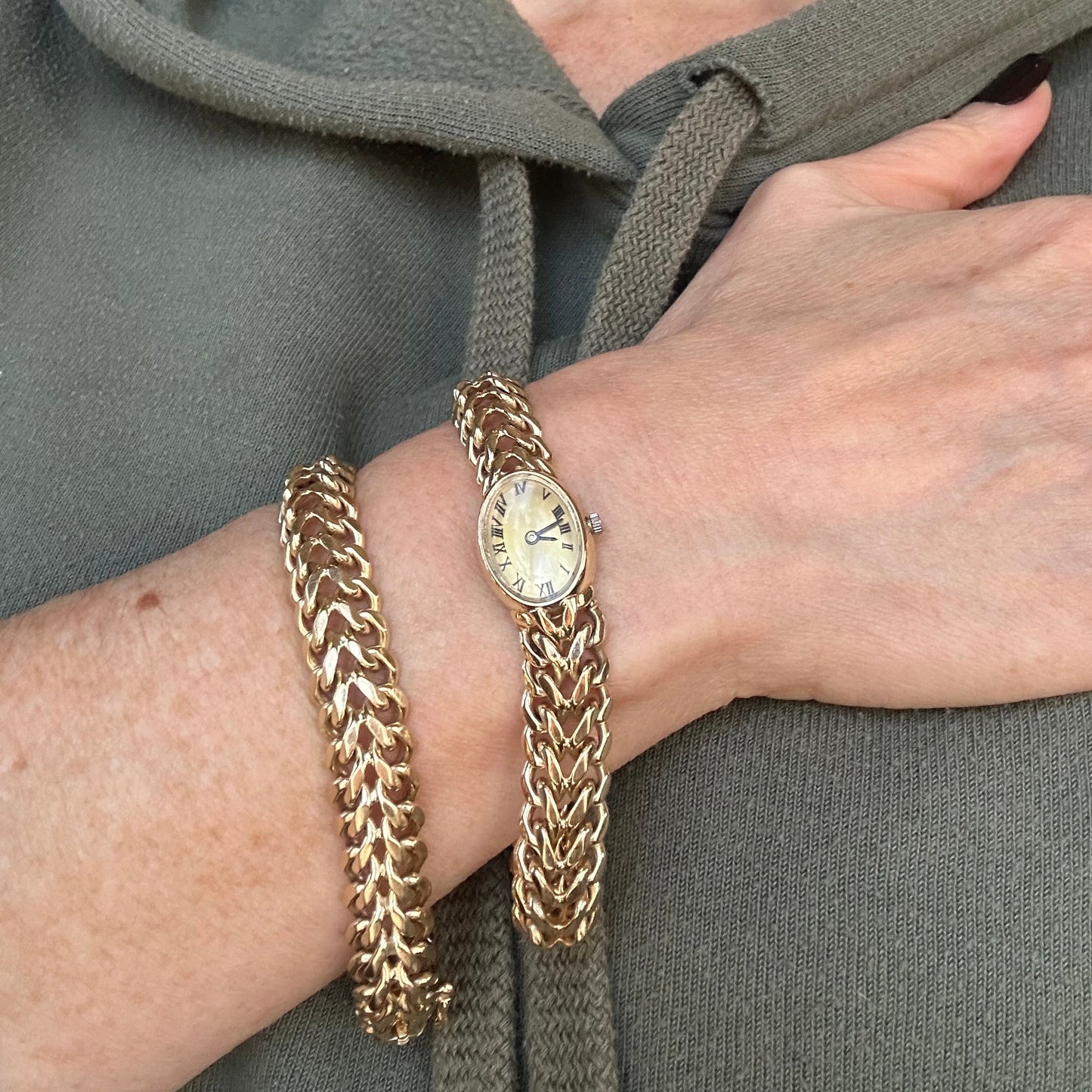 Double Woven Braided Link Bracelet / Watch 14k Yellow Gold 79.80 Grams