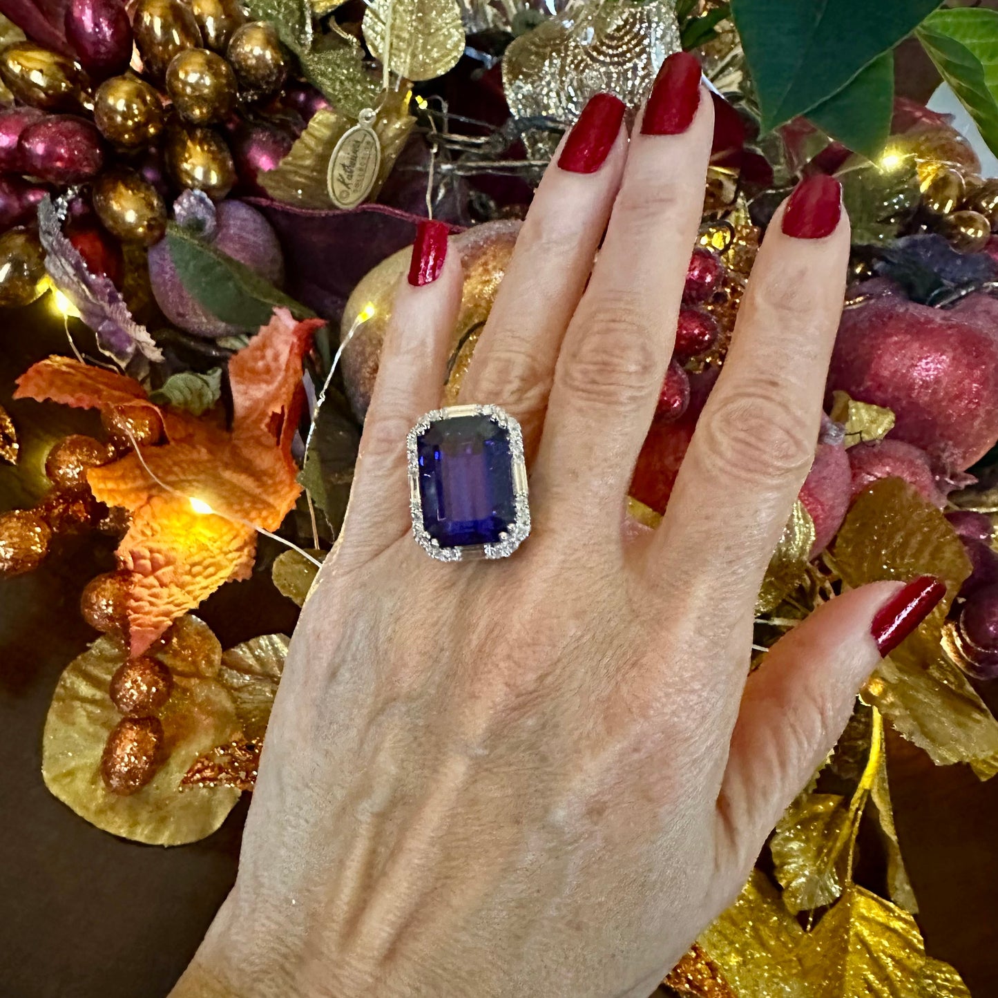 Stunning Tanzanite Emerald Cut Diamond Ring 18k White Gold