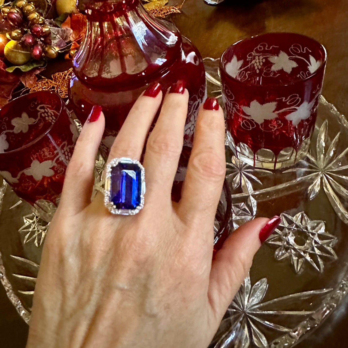 Stunning Tanzanite Emerald Cut Diamond Ring 18k White Gold