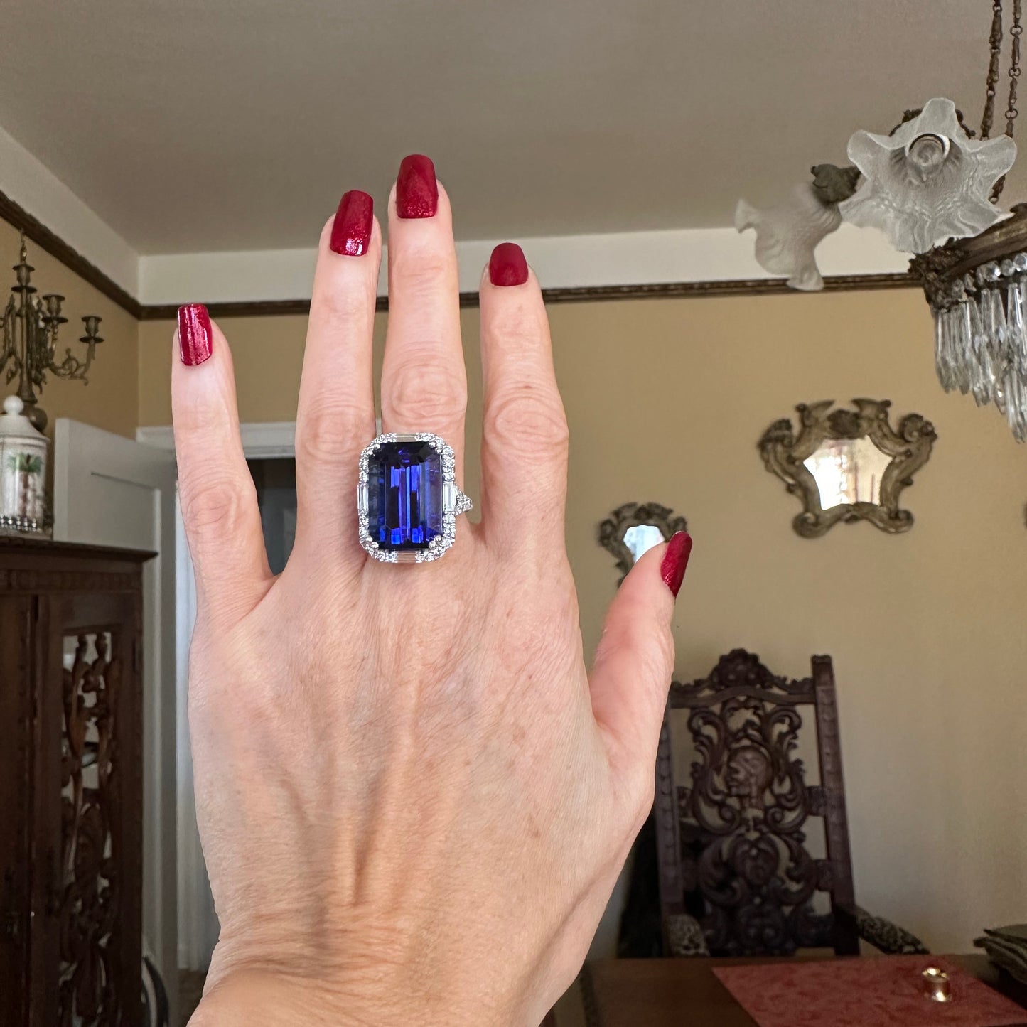 Stunning Tanzanite Emerald Cut Diamond Ring 18k White Gold