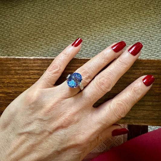 13.01 GIA Ceylon No Heat Oval Cut Sapphire Diamond 18k Ring