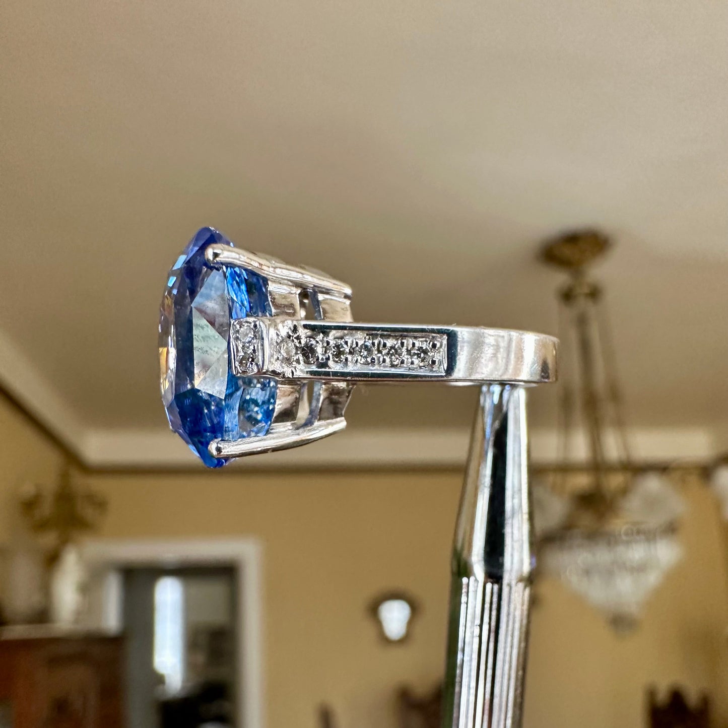 13.01 GIA Ceylon No Heat Oval Cut Sapphire Diamond 18k Ring