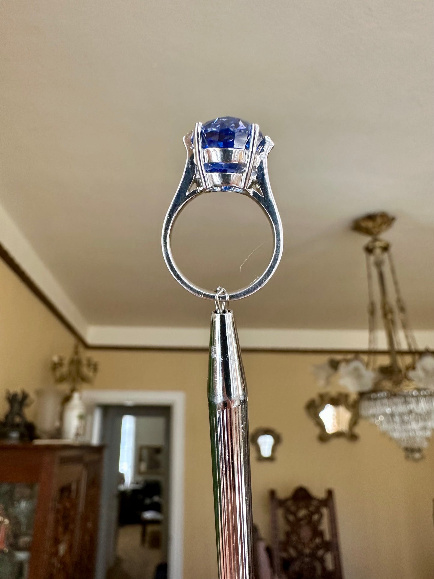 13.01 GIA Ceylon No Heat Oval Cut Sapphire Diamond 18k Ring