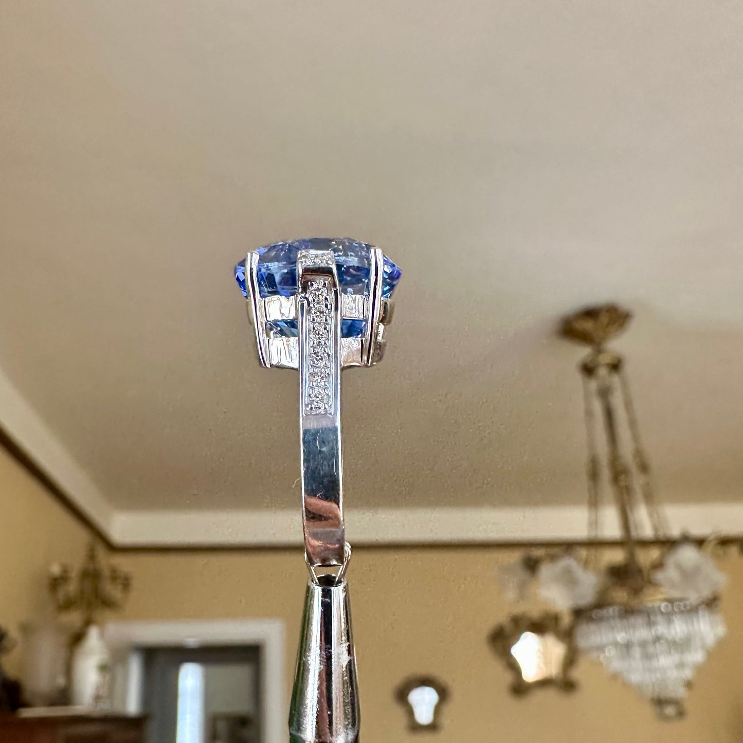 13.01 GIA Ceylon No Heat Oval Cut Sapphire Diamond 18k Ring