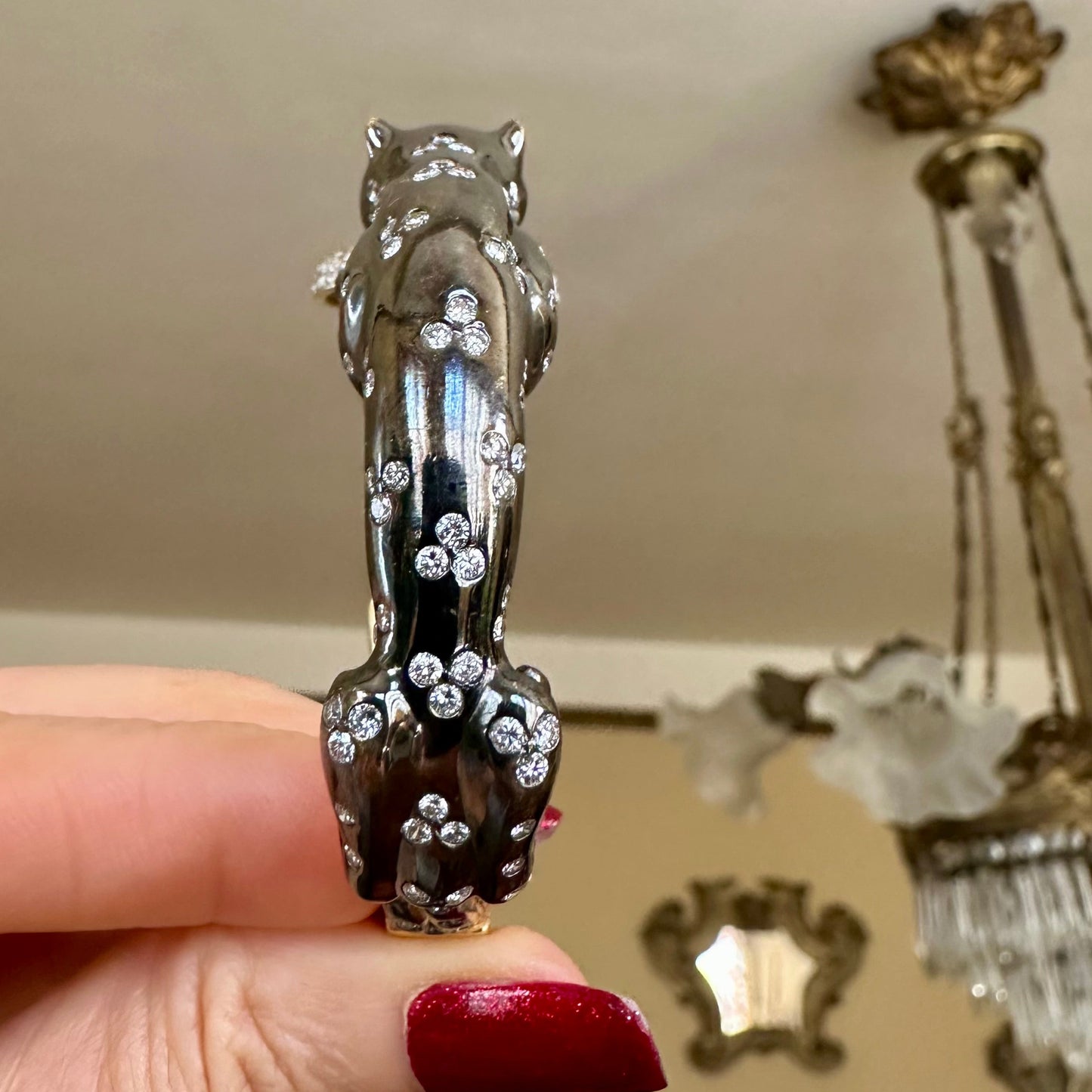 Luxurious 18k Two Tone Gold Panther Diamond Bangle Bracelet