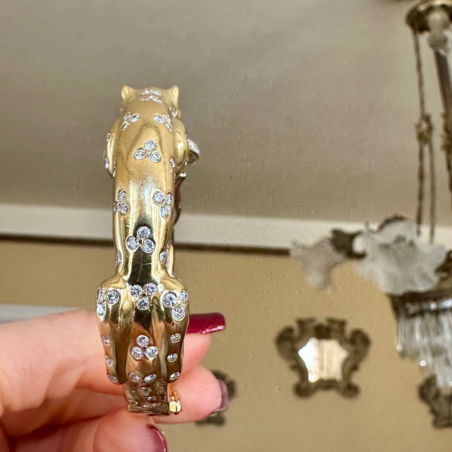 Luxurious 18k Two Tone Gold Panther Diamond Bangle Bracelet