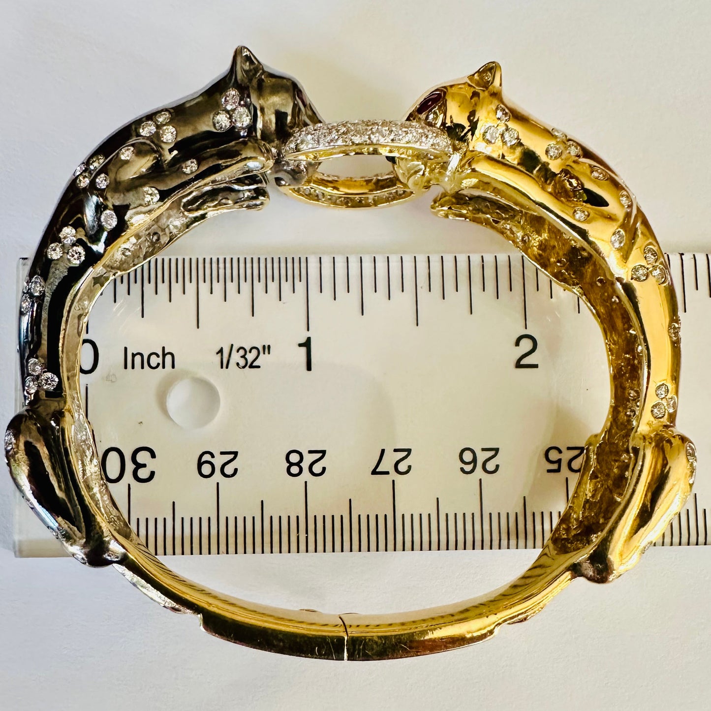 Luxurious 18k Two Tone Gold Panther Diamond Bangle Bracelet