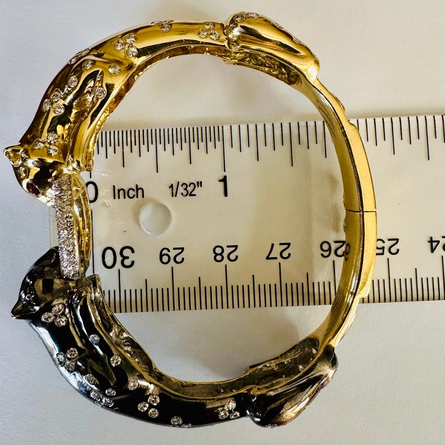 Luxurious 18k Two Tone Gold Panther Diamond Bangle Bracelet