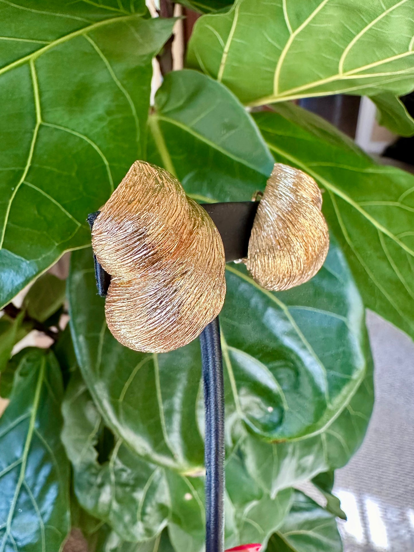 Textured Shell Design 18k Yellow Gold Earrings