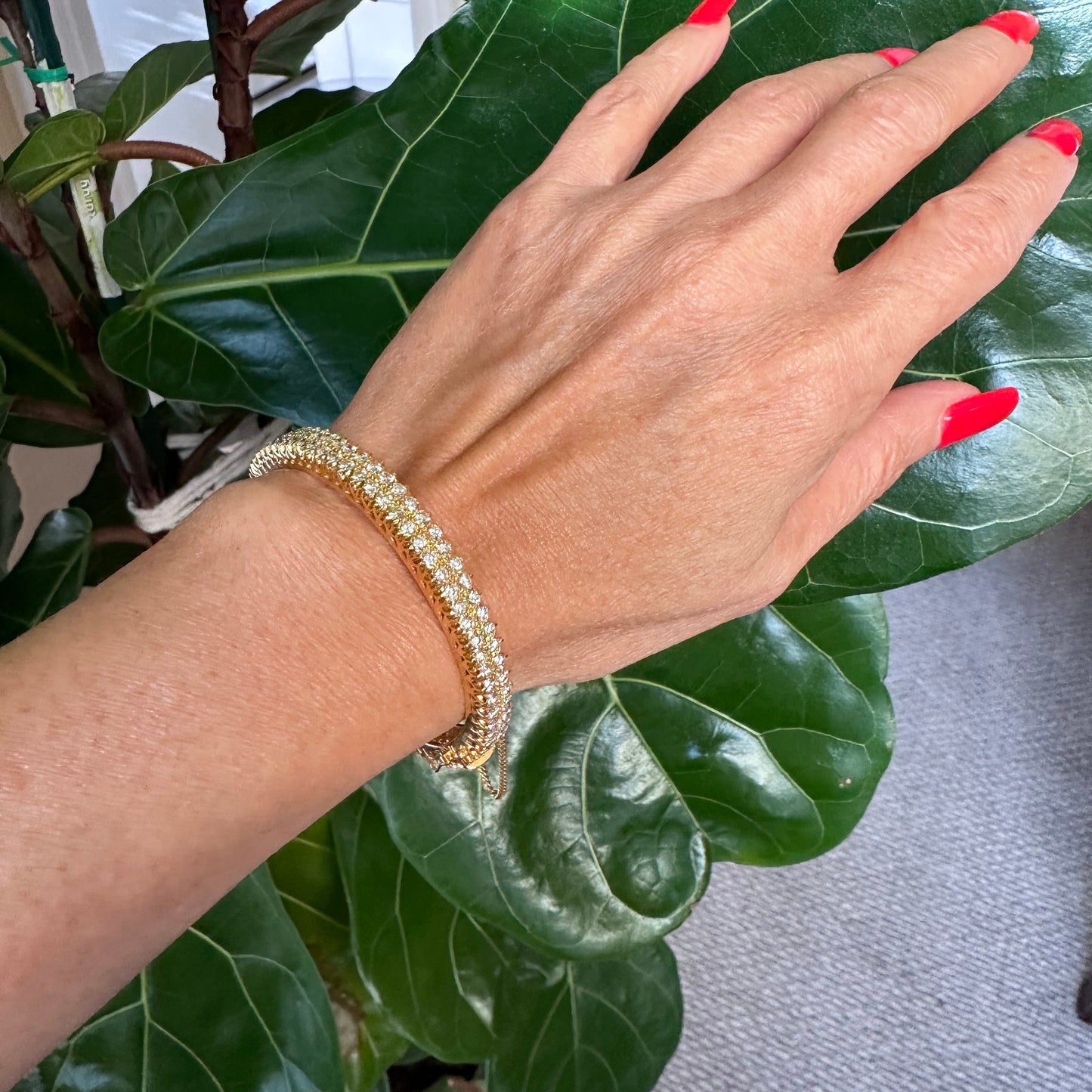 Chic Double Row Diamond Bangle Bracelet 18k Yellow Gold