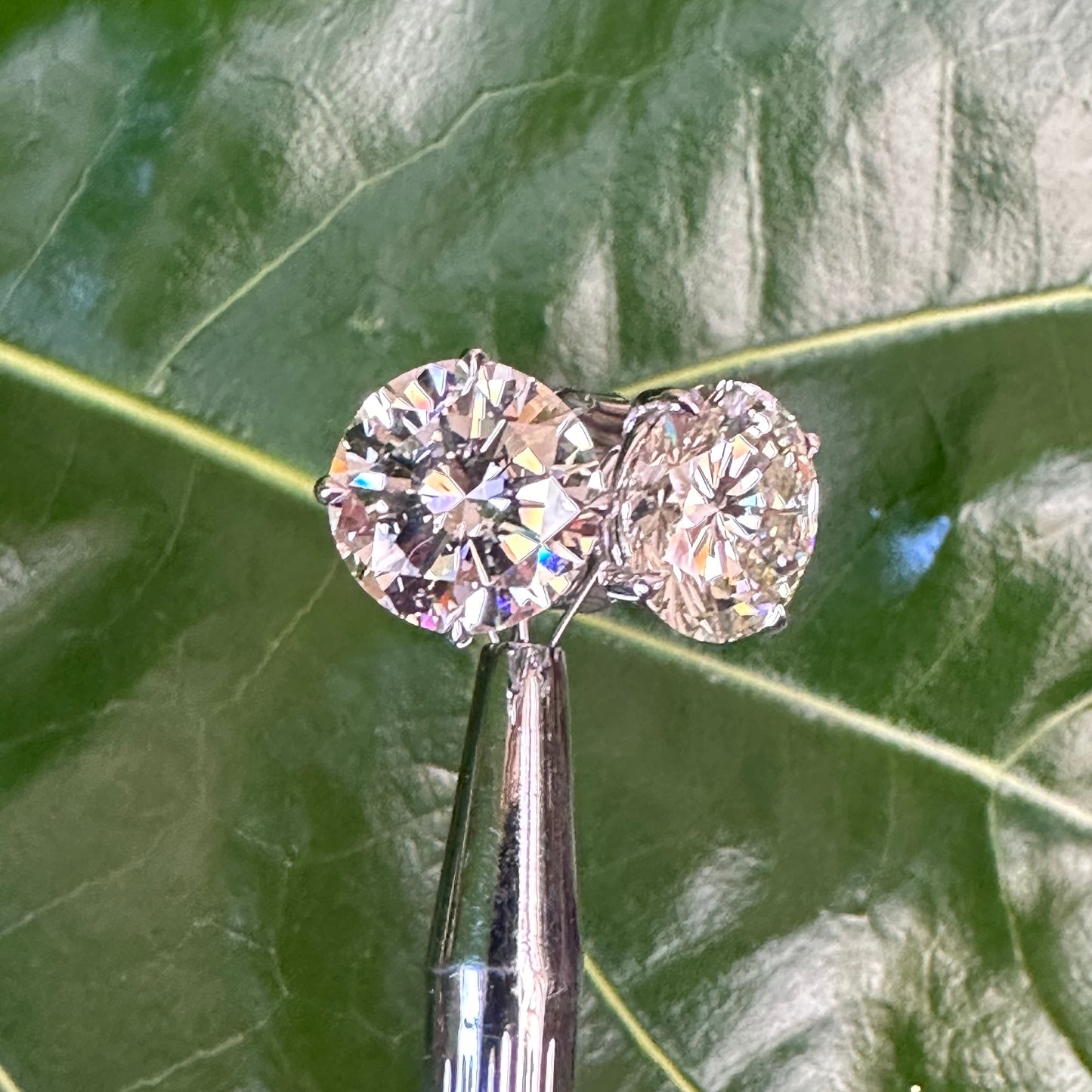 Natural Diamond Stud Earrings | 5.26ct & 5.29ct | Matched Pair | 14k White Gold