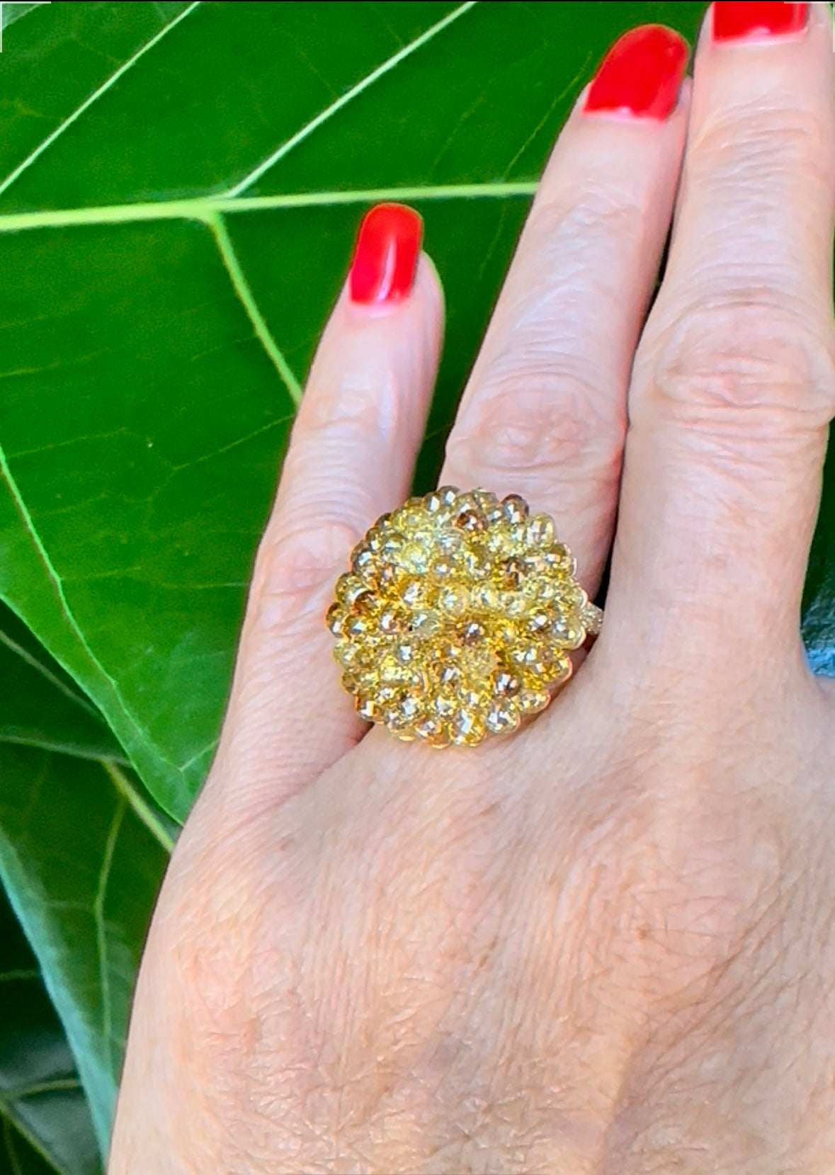 Fancy Color Briolette Diamond Ring Yellow Gold