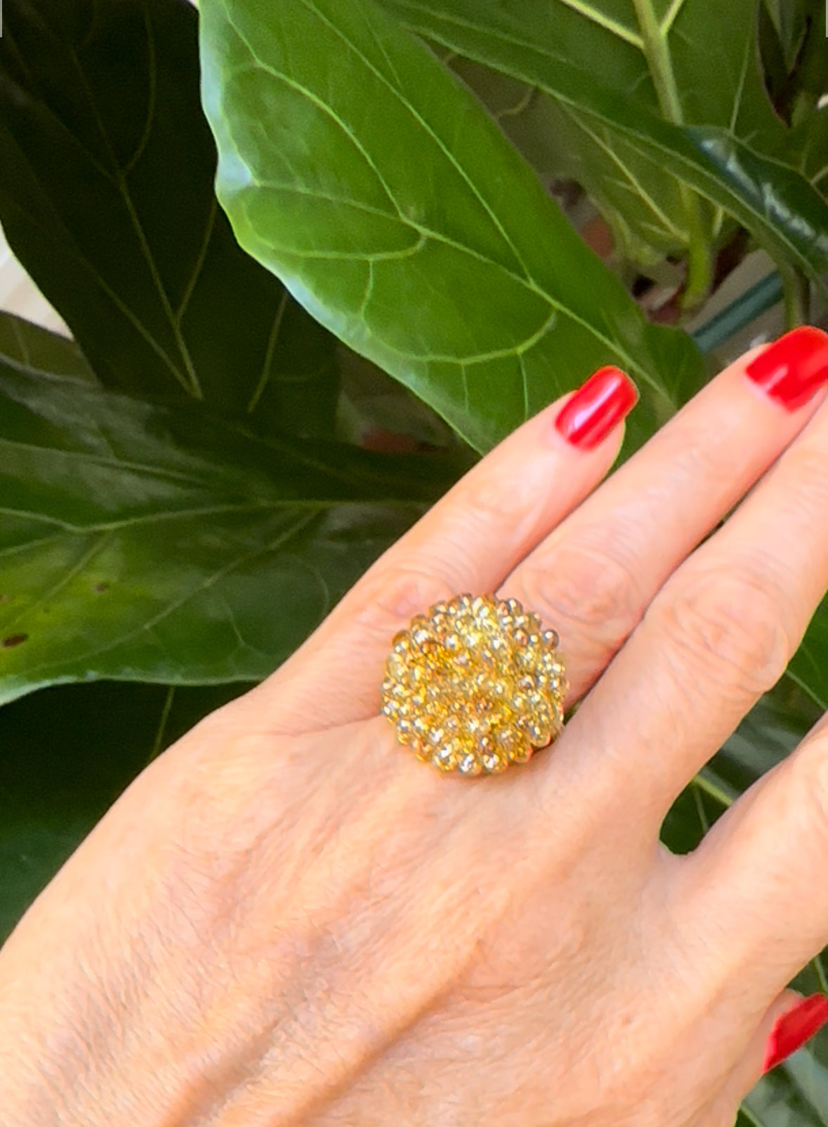 Fancy Color Briolette Diamond Ring Yellow Gold