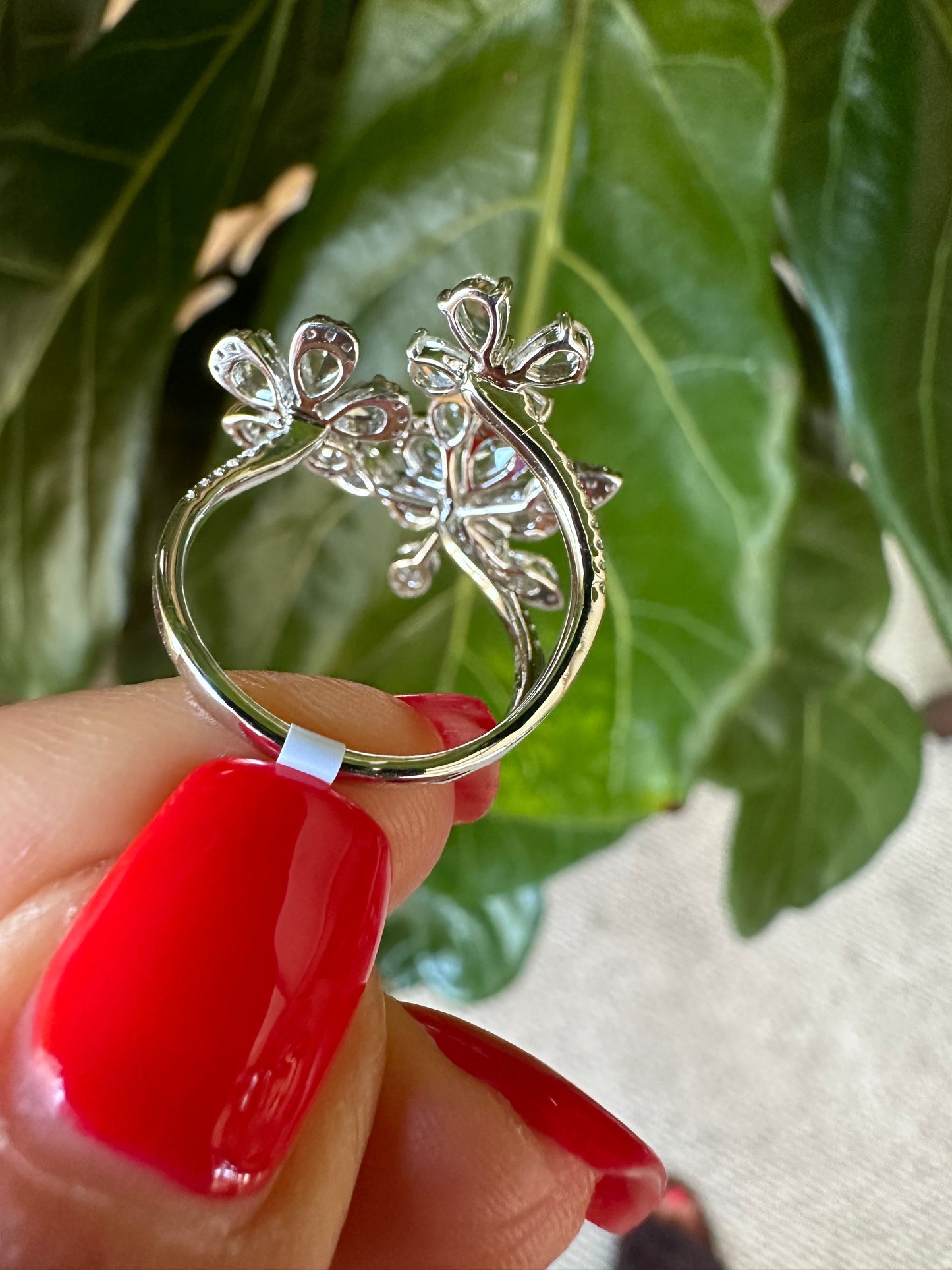 Rose Cut Pear Shape Diamond Flower Ring White Gold