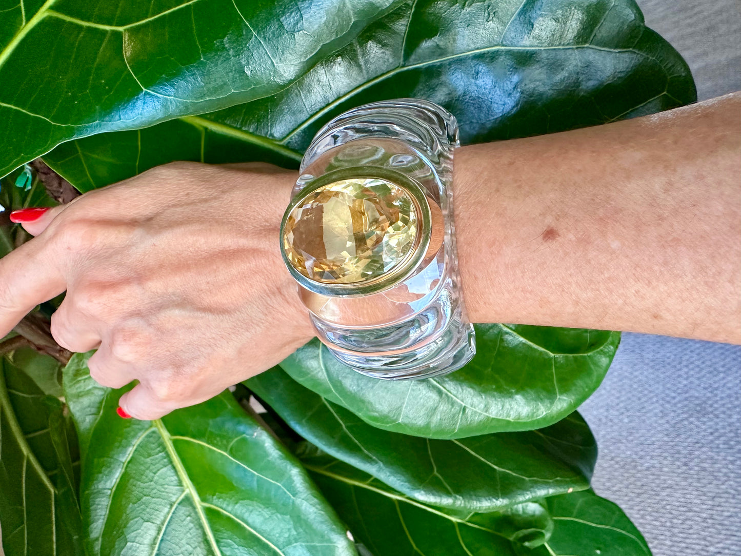 Rock Crystal Cuff with Citrine Yellow Gold