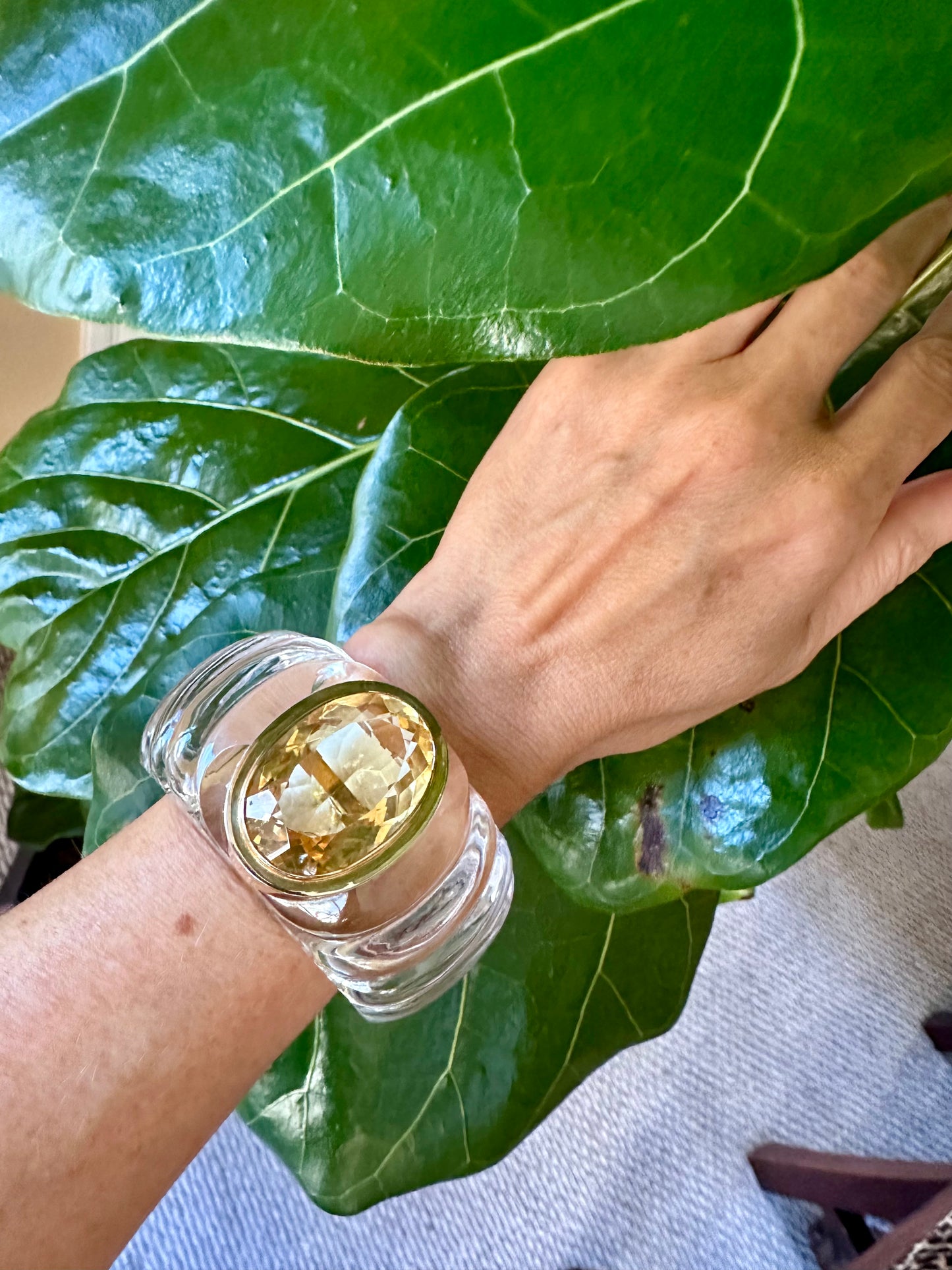 Rock Crystal Cuff with Citrine Yellow Gold