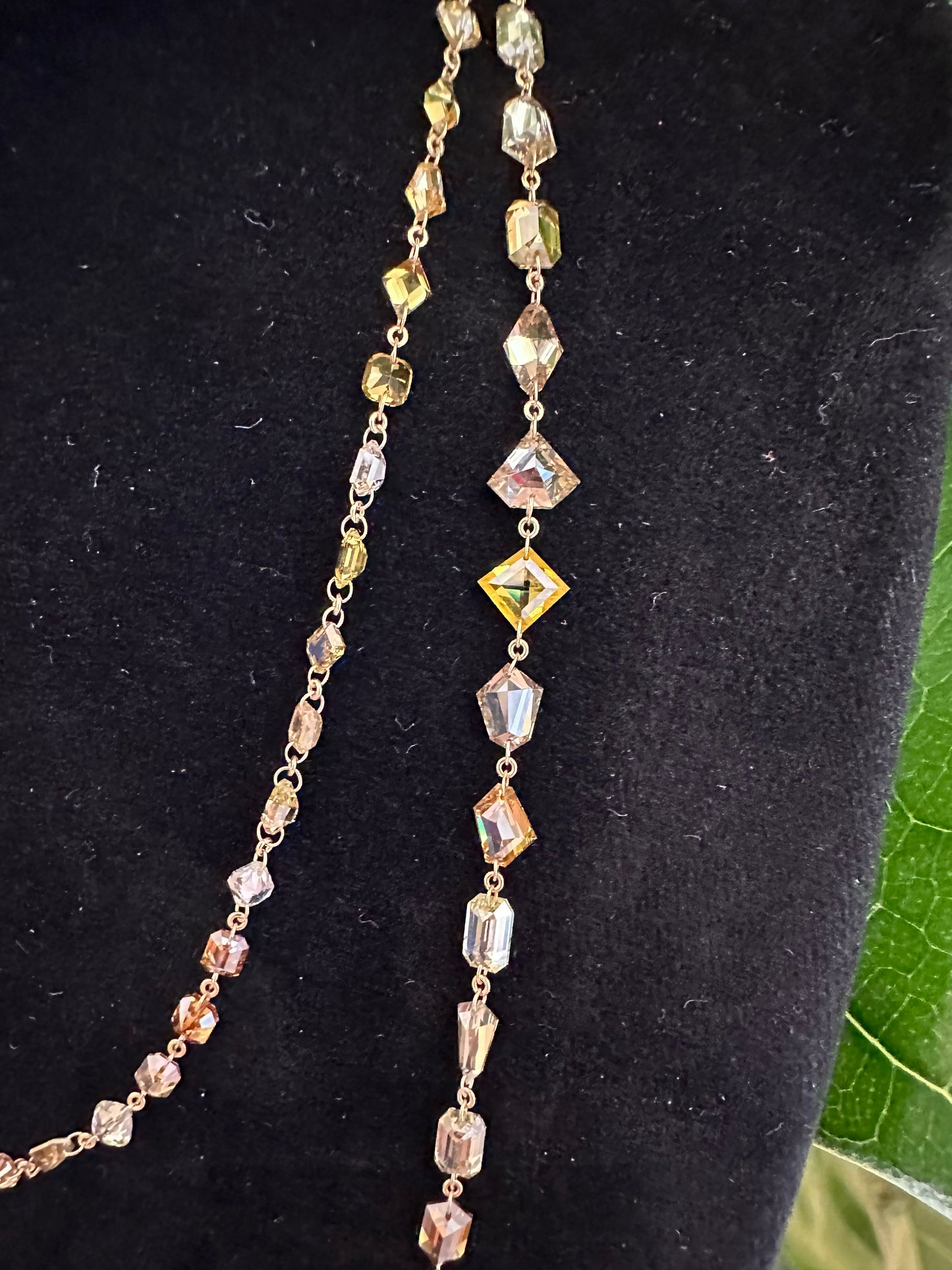 Fancy Color Step Cut Diamond Station Necklace Yellow Gold