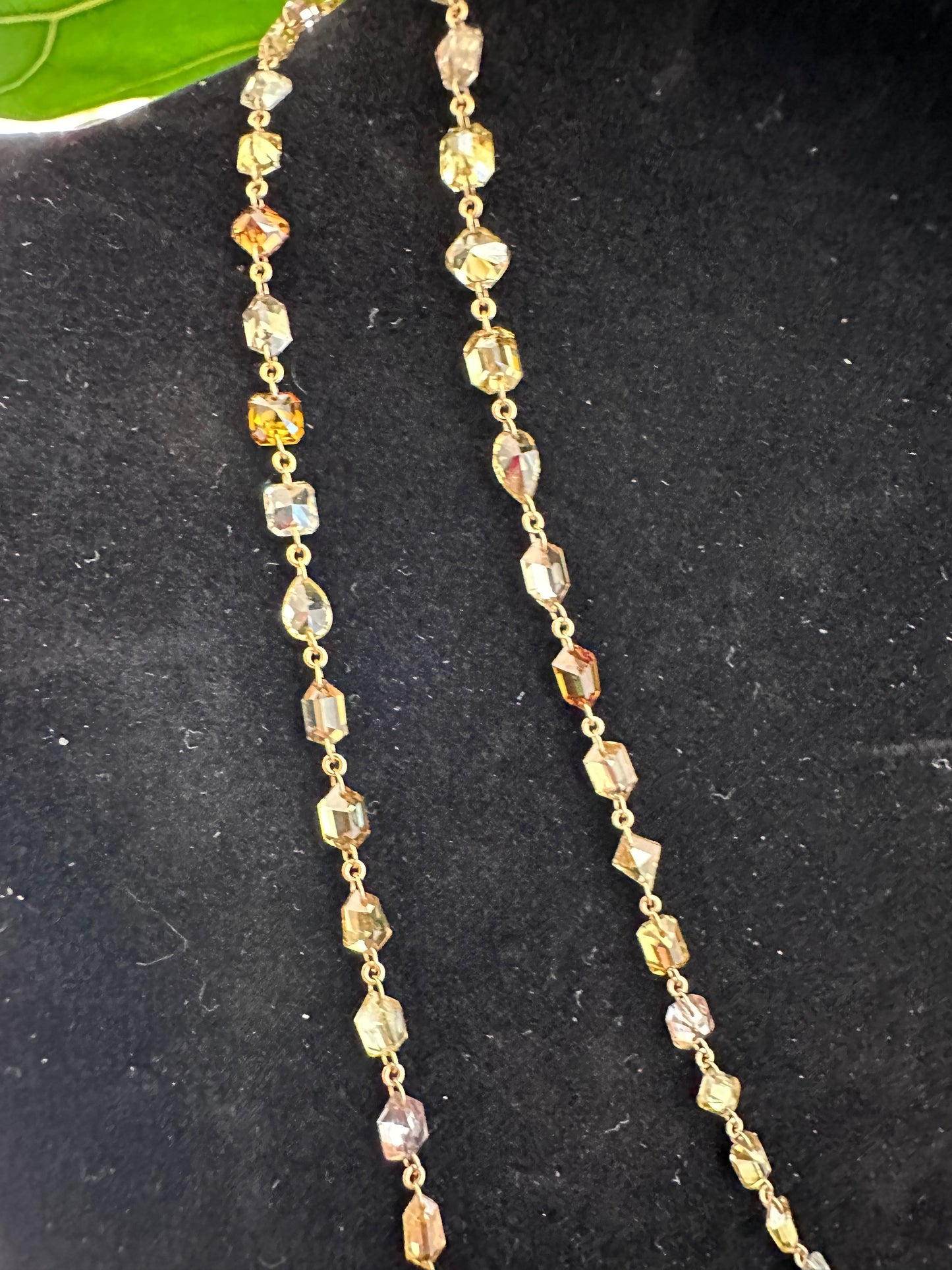 Fancy Color Step Cut Diamond Station Necklace Yellow Gold