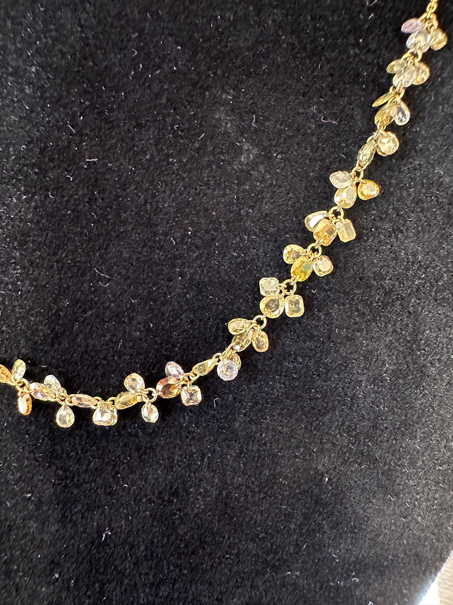 Fancy Color Multi Cut Diamond Necklace Yellow Gold