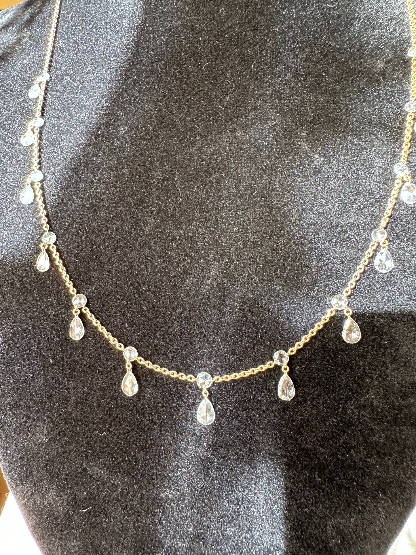 Pear Shape Rose cut Diamond Necklace Yellow Gold