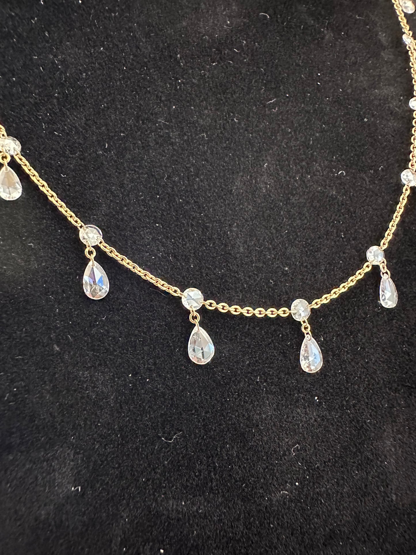 Pear Shape Rose cut Diamond Necklace Yellow Gold