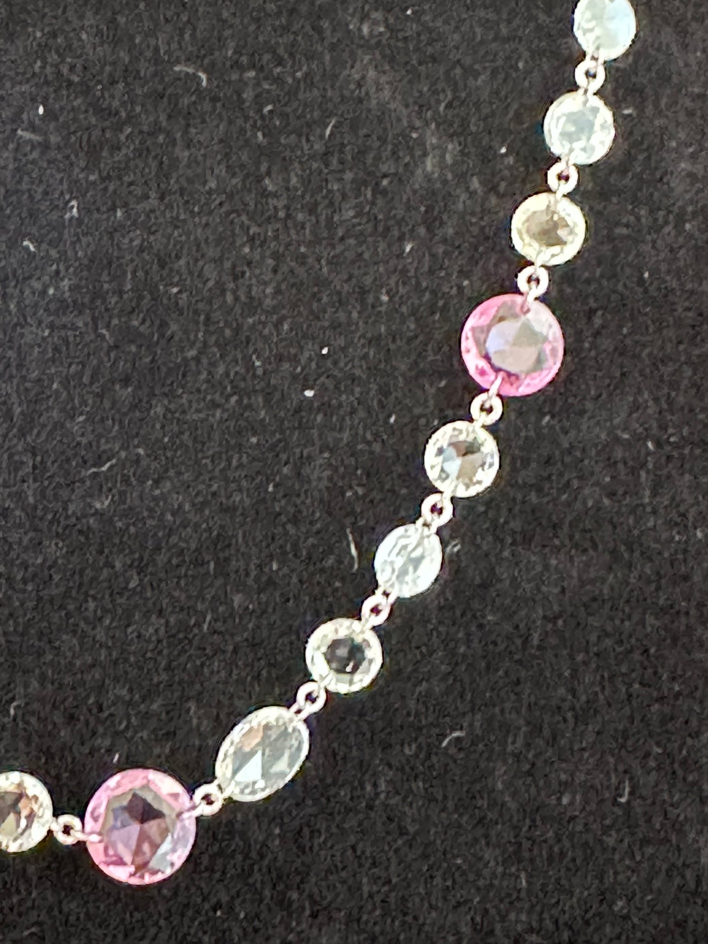 Rose Cut Diamonds & Pink Sapphire Necklace White Gold