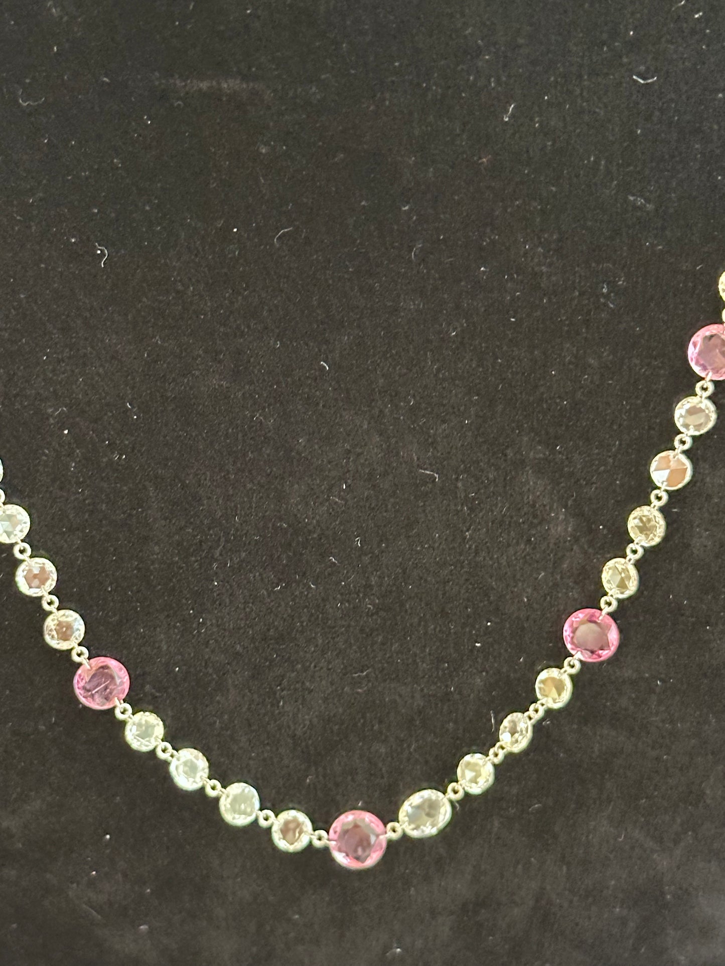 Rose Cut Diamonds & Pink Sapphire Necklace White Gold