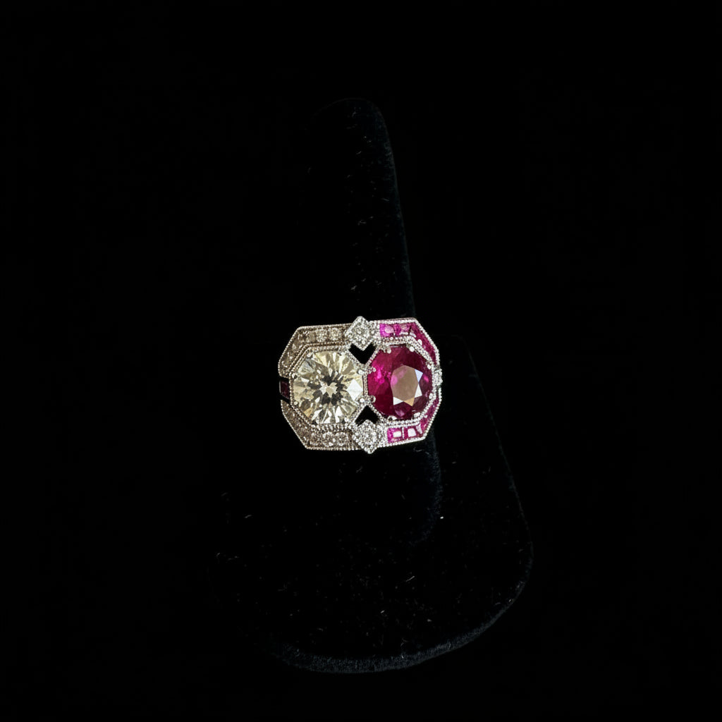 Natural Diamond & Ruby Ring 18k 