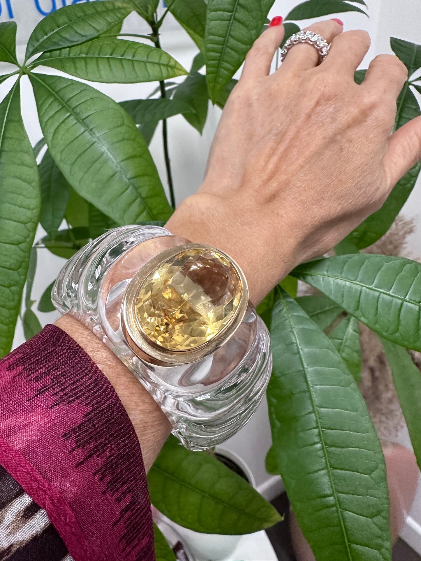 Rock Crystal Cuff with Citrine Yellow Gold