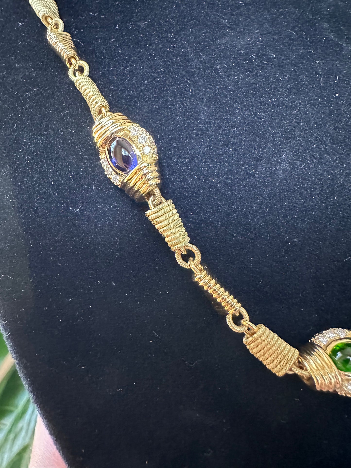 Estate Multi Precious Stones, Diamonds & 18k Yellow Gold Necklace