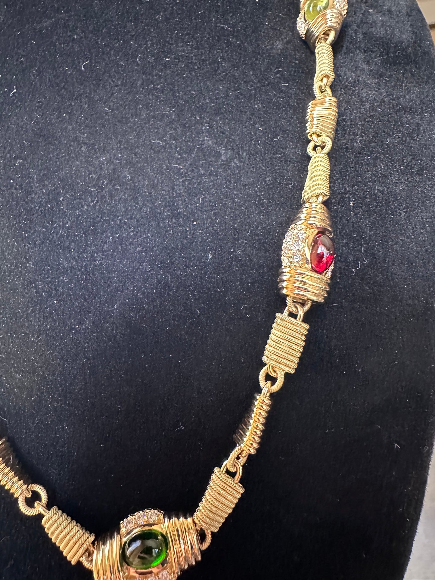 Estate Multi Precious Stones, Diamonds & 18k Yellow Gold Necklace