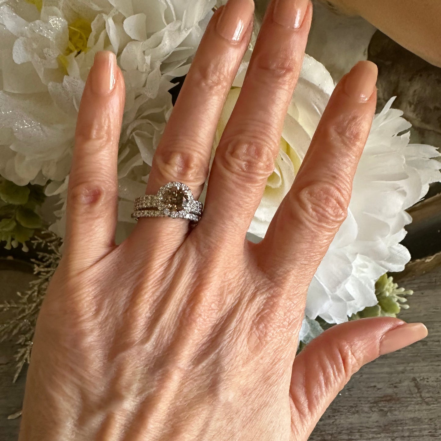 Engagement Wedding Set Natural Brown Brilliant Cut Diamond and White Diamonds 14k