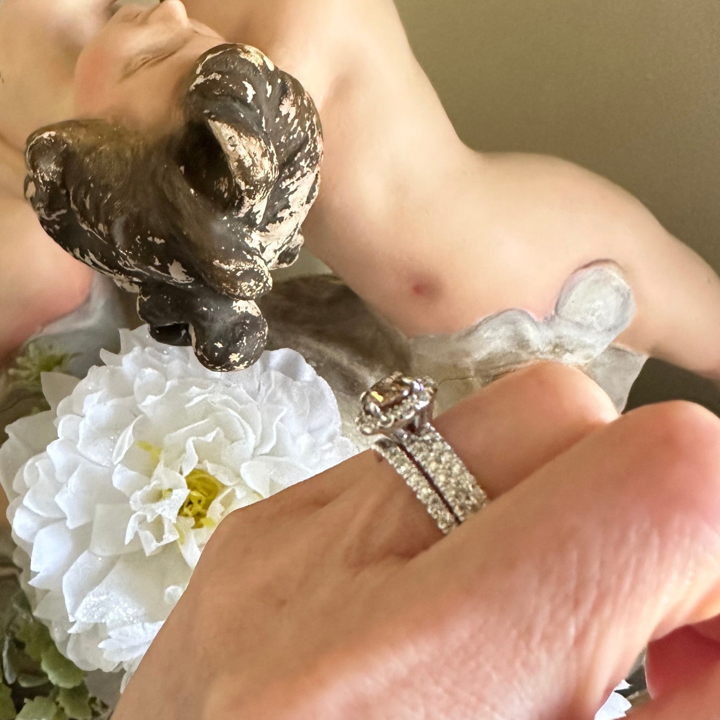 Engagement Wedding Set Natural Brown Brilliant Cut Diamond and White Diamonds 14k