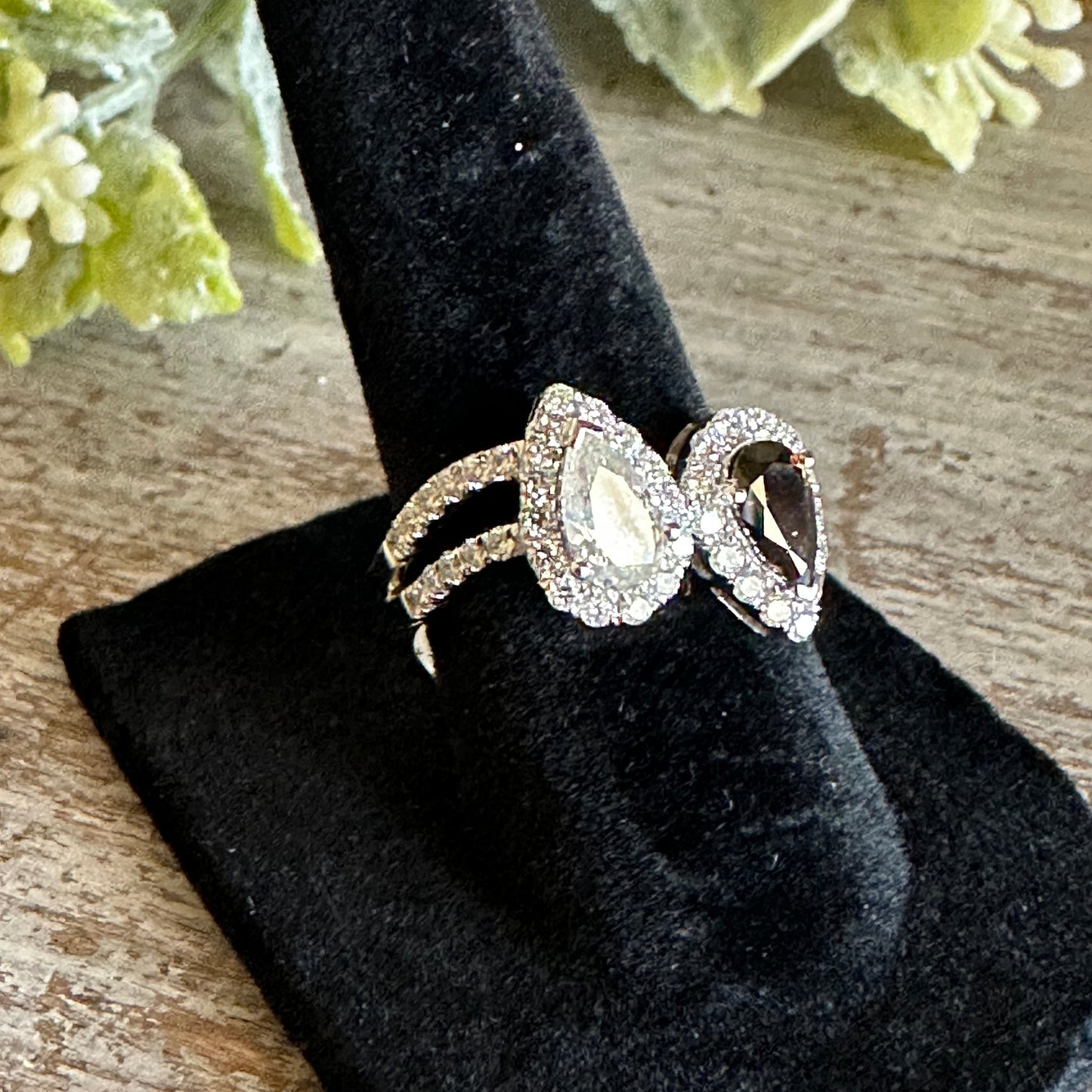 Yin Yang Pear Shape Diamond and Cognac Diamond Cocktail Ring 14k