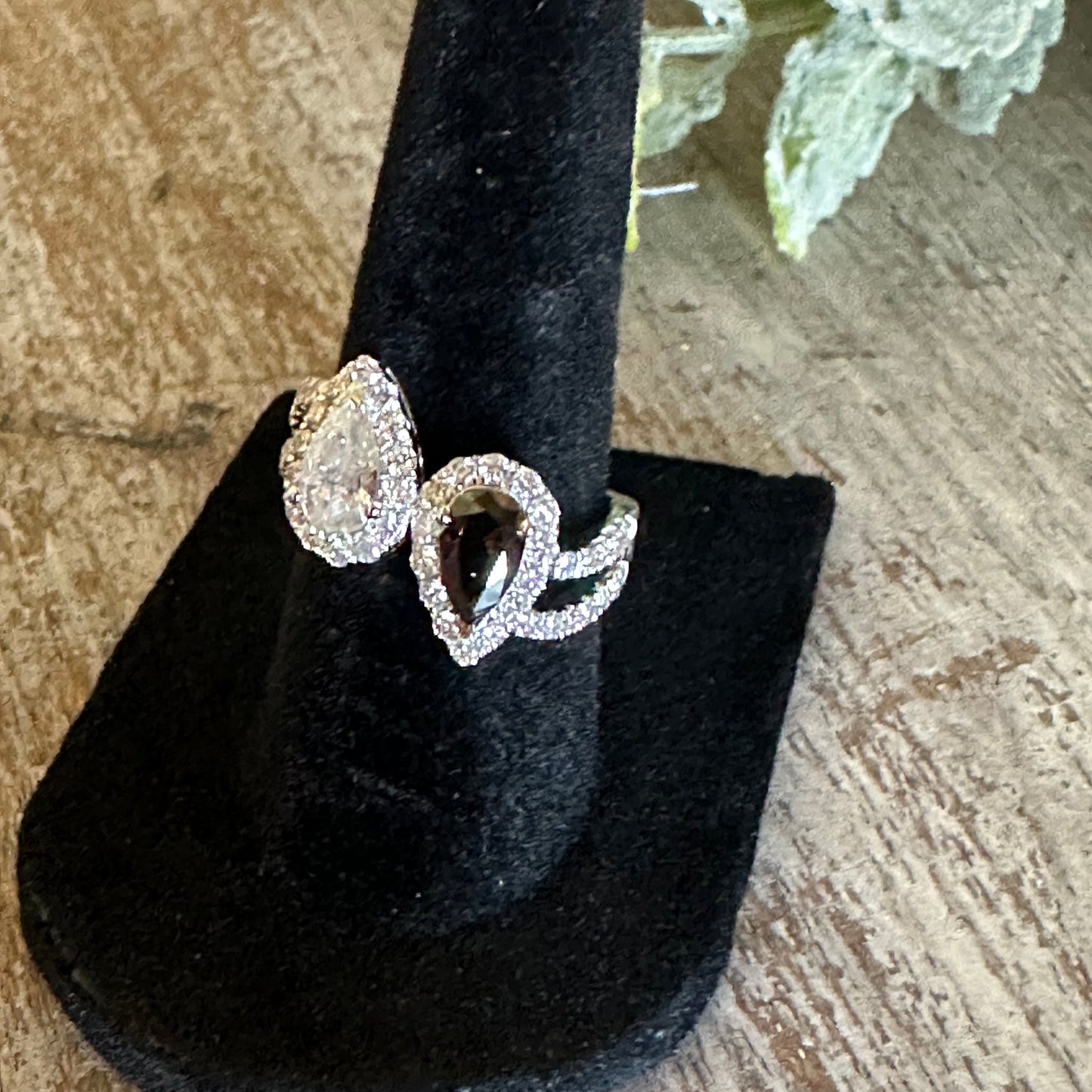 Yin Yang Pear Shape Diamond and Cognac Diamond Cocktail Ring 14k